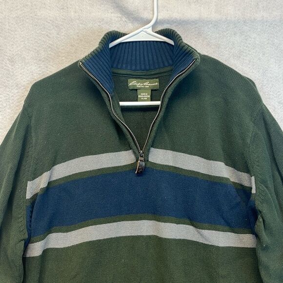 EDDIE BAUER Sweater Men's XL Green Blue Colorblock 1/4 Zip Cotton Knit Pullover - Picture 5 of 13